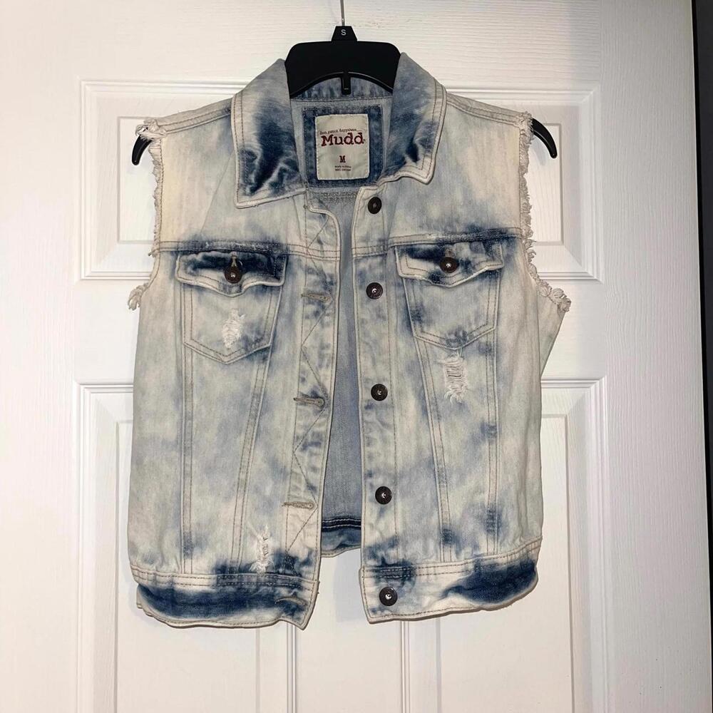 Y2K Mudd Distressed Denim Vest Bleach Wash Cutoff Jacket